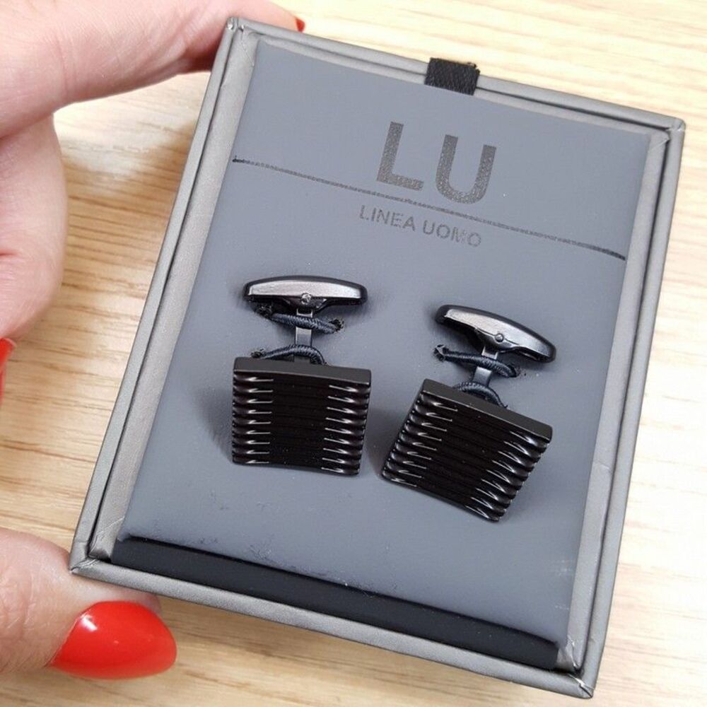 LINEA UOMO Mens Solid Black Rectangle Textured Cu… - image 3